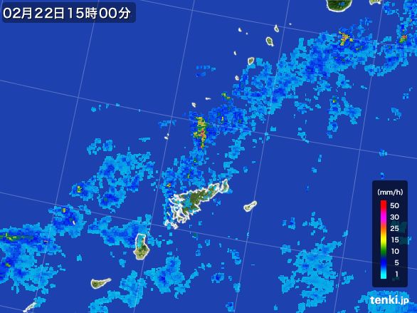 奄美諸島(鹿児島県)の雨雲レーダー(2015年02月22日)