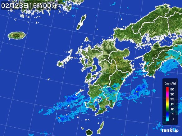 九州地方の雨雲レーダー(2015年02月23日)