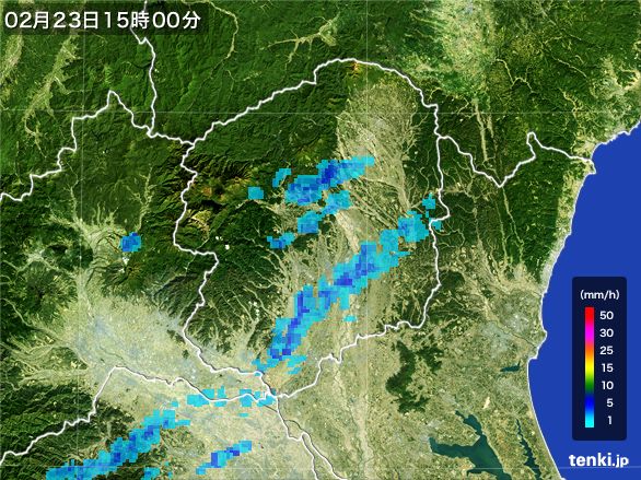 栃木県の雨雲レーダー(2015年02月23日)