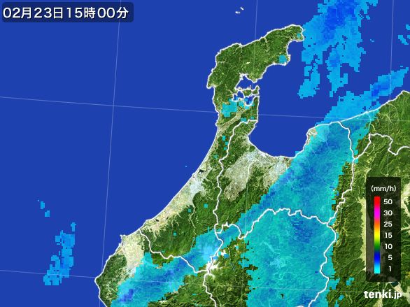 石川県の雨雲レーダー(2015年02月23日)