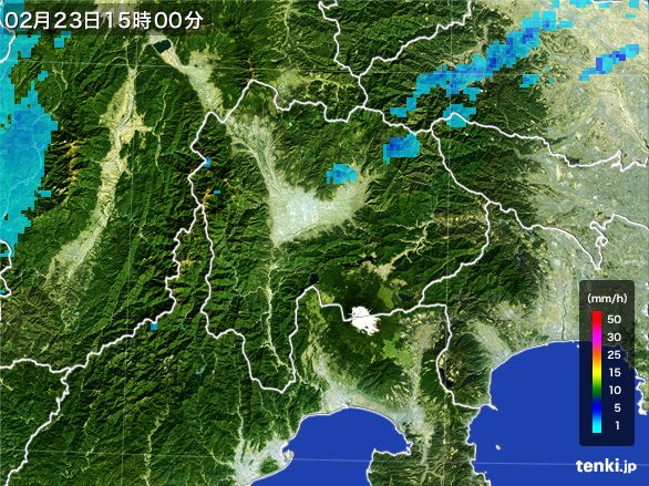 山梨県の雨雲レーダー(2015年02月23日)