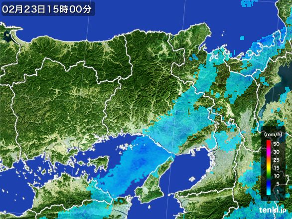 兵庫県の雨雲レーダー(2015年02月23日)
