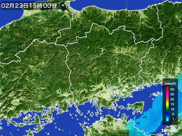 岡山県の雨雲レーダー(2015年02月23日)