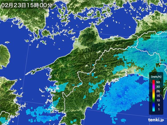 愛媛県の雨雲レーダー(2015年02月23日)