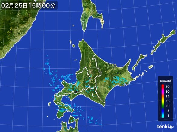 北海道地方の雨雲レーダー(2015年02月25日)