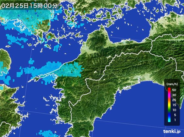 愛媛県の雨雲レーダー(2015年02月25日)