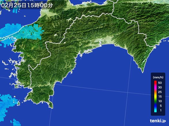高知県の雨雲レーダー(2015年02月25日)