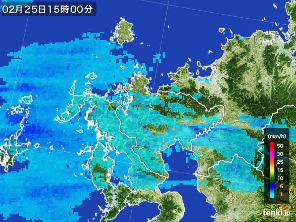 佐賀県の雨雲レーダー(2015年02月25日)