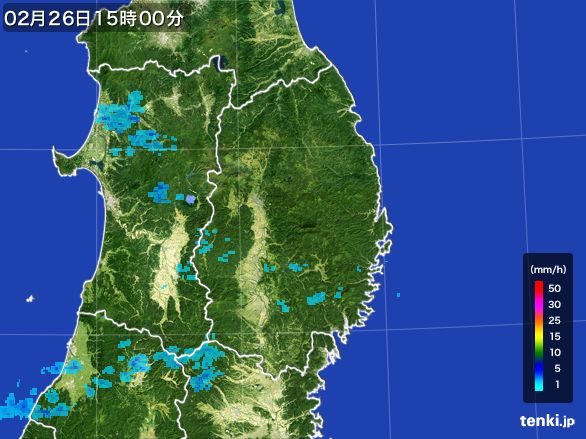 岩手県の雨雲レーダー(2015年02月26日)