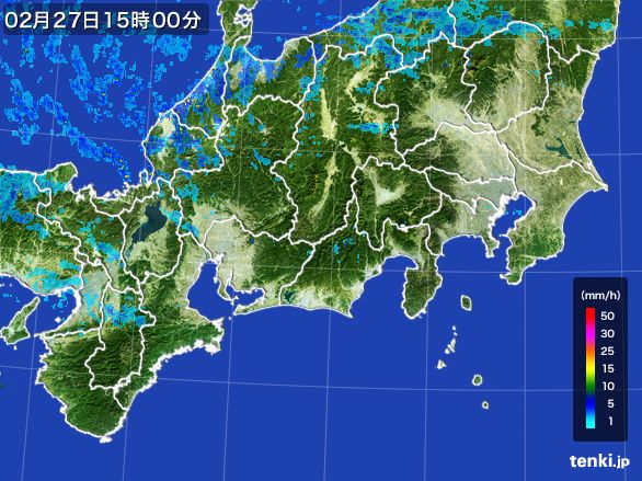 東海地方の雨雲レーダー(2015年02月27日)