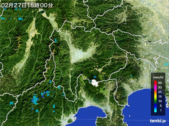 山梨県の雨雲レーダー(2015年02月27日)