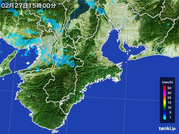 三重県の雨雲レーダー(2015年02月27日)