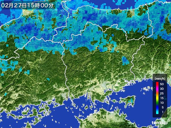 岡山県の雨雲レーダー(2015年02月27日)