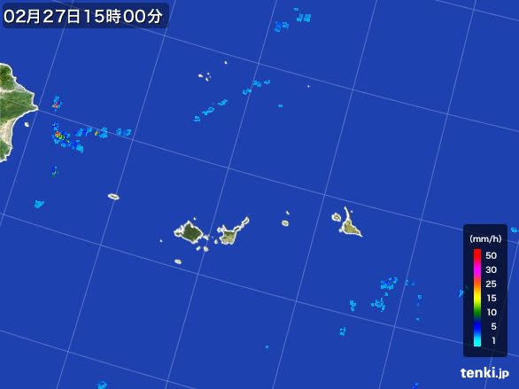 宮古・石垣・与那国(沖縄県)の雨雲レーダー(2015年02月27日)