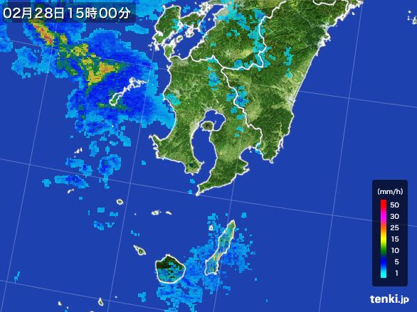 鹿児島県の雨雲レーダー(2015年02月28日)