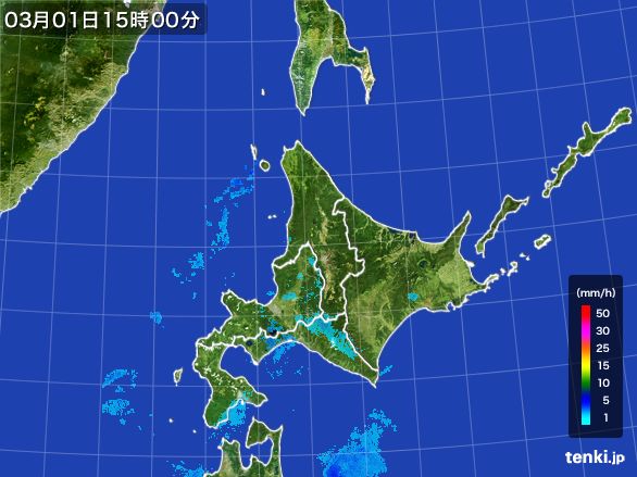 北海道地方の雨雲レーダー(2015年03月01日)