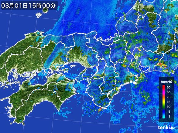 近畿地方の雨雲レーダー(2015年03月01日)