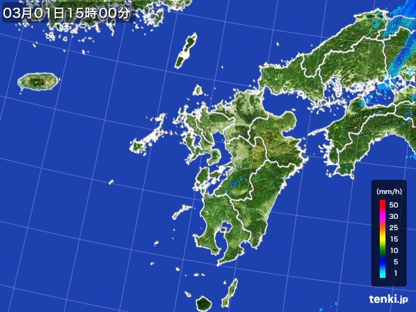 九州地方の雨雲レーダー(2015年03月01日)