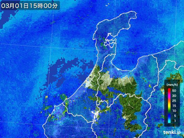 石川県の雨雲レーダー(2015年03月01日)