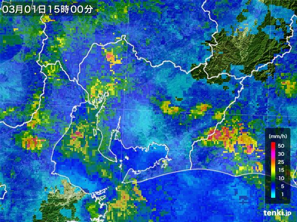 愛知県の雨雲レーダー(2015年03月01日)