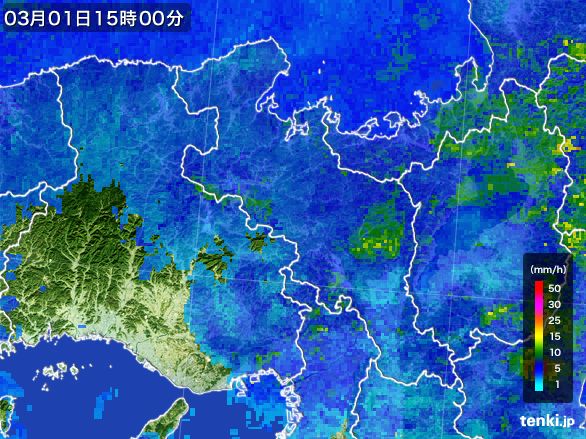 京都府の雨雲レーダー(2015年03月01日)
