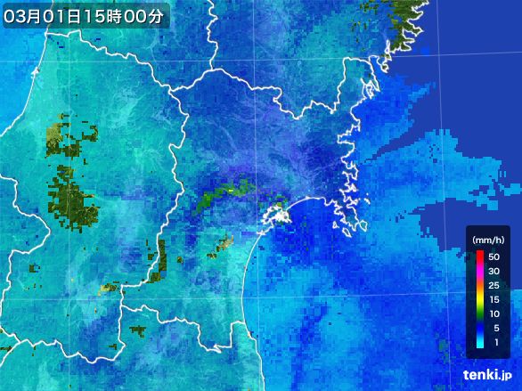 宮城県の雨雲レーダー(2015年03月01日)