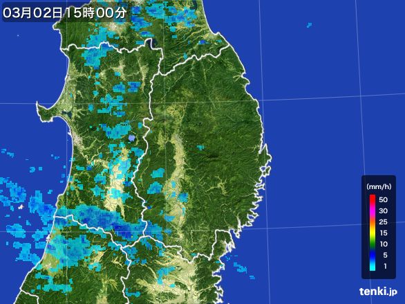 岩手県の雨雲レーダー(2015年03月02日)