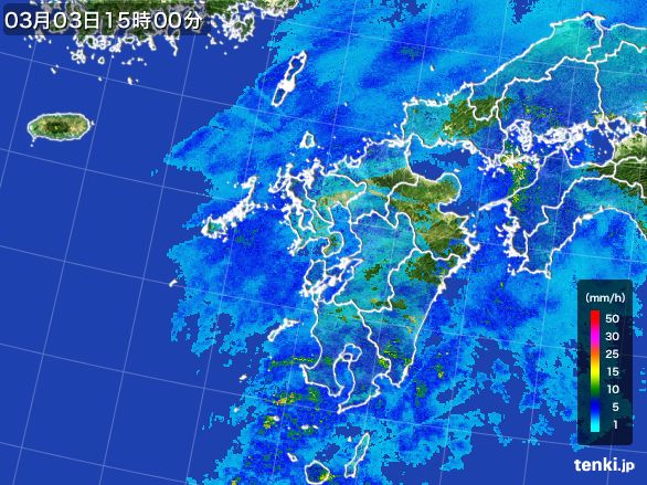 九州地方の雨雲レーダー(2015年03月03日)