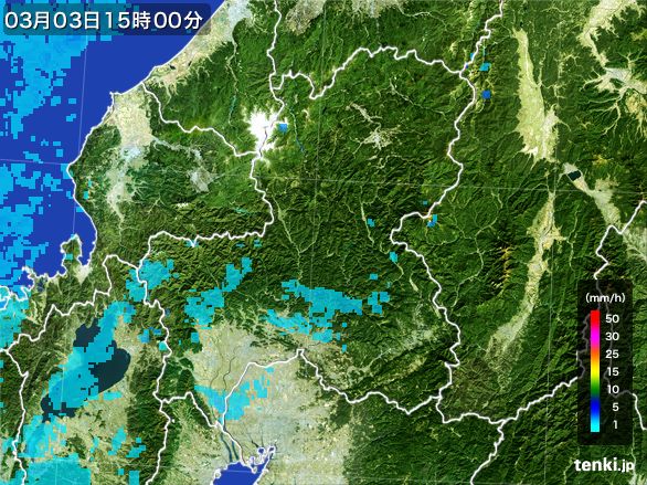 岐阜県の雨雲レーダー(2015年03月03日)