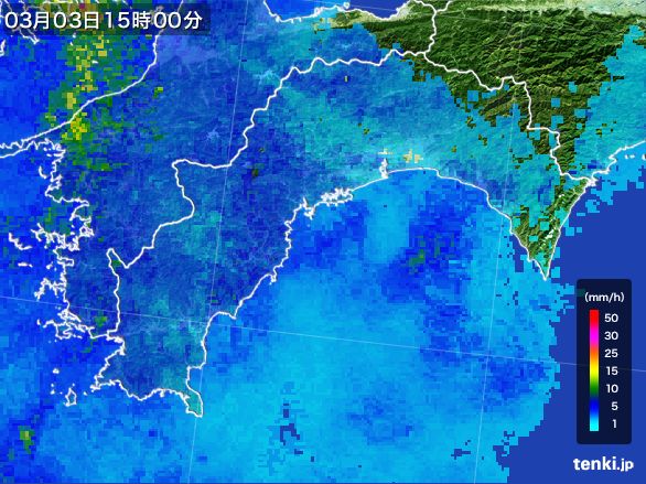 高知県の雨雲レーダー(2015年03月03日)