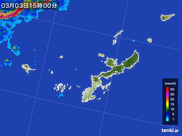 沖縄県の雨雲レーダー(2015年03月03日)