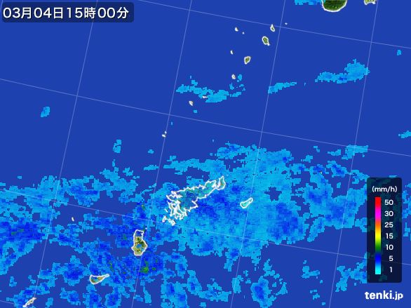 奄美諸島(鹿児島県)の雨雲レーダー(2015年03月04日)