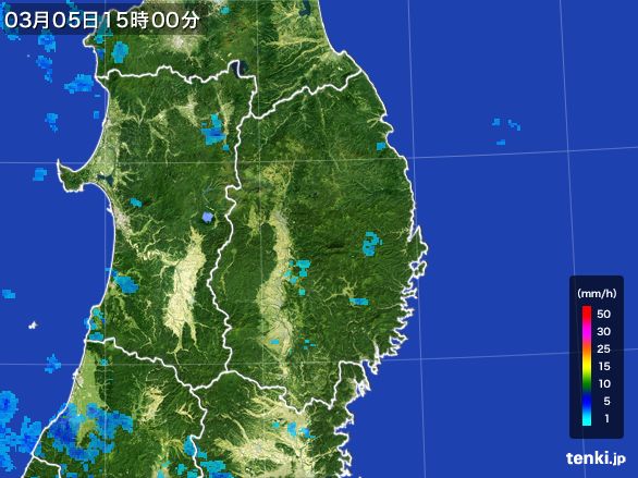 岩手県の雨雲レーダー(2015年03月05日)