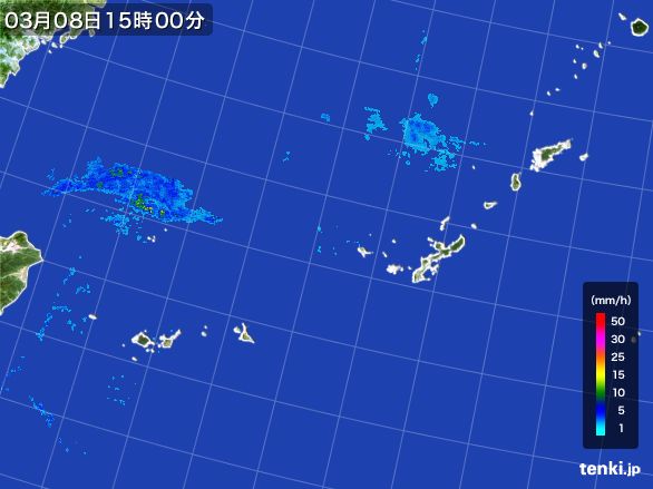 沖縄地方の雨雲レーダー(2015年03月08日)