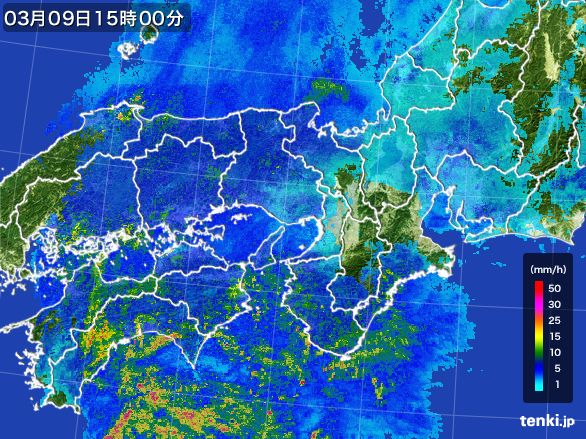 近畿地方の雨雲レーダー(2015年03月09日)