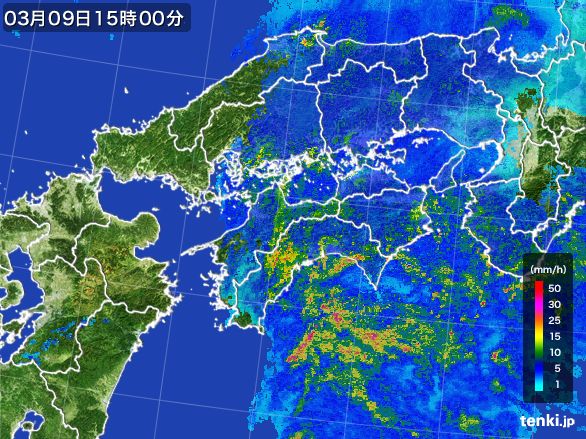 四国地方の雨雲レーダー(2015年03月09日)
