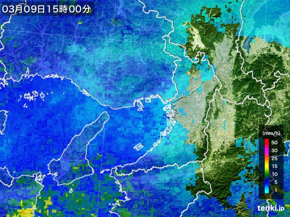 大阪府の雨雲レーダー(2015年03月09日)