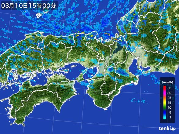 近畿地方の雨雲レーダー(2015年03月10日)