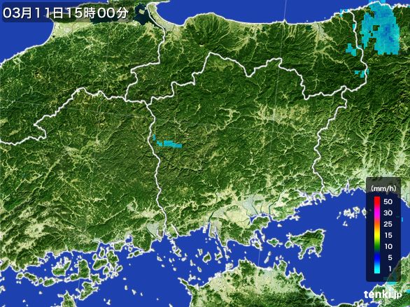 岡山県の雨雲レーダー(2015年03月11日)