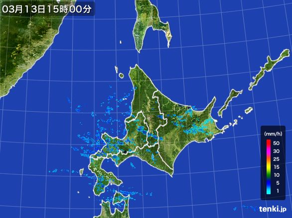 北海道地方の雨雲レーダー(2015年03月13日)