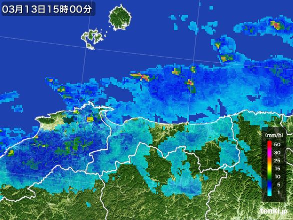 鳥取県の雨雲レーダー(2015年03月13日)