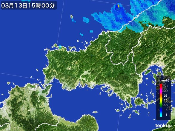 山口県の雨雲レーダー(2015年03月13日)