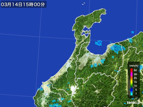 石川県の雨雲レーダー(2015年03月14日)