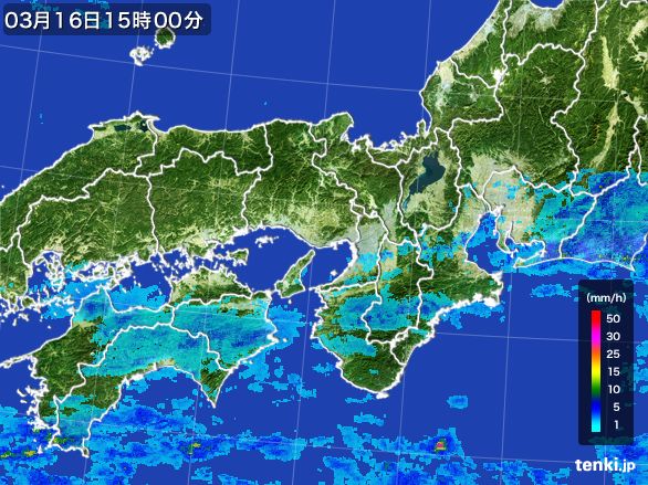 近畿地方の雨雲レーダー(2015年03月16日)