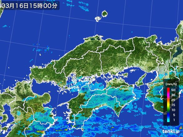 中国地方の雨雲レーダー(2015年03月16日)