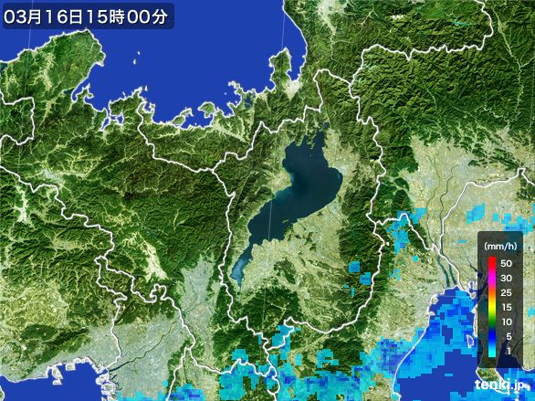 滋賀県の雨雲レーダー(2015年03月16日)