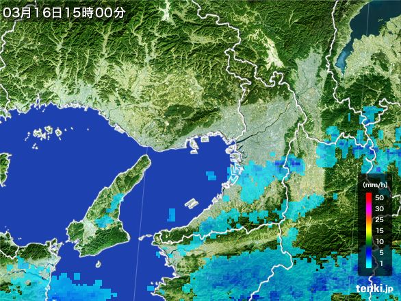 大阪府の雨雲レーダー(2015年03月16日)
