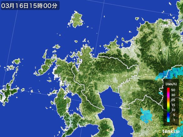 佐賀県の雨雲レーダー(2015年03月16日)