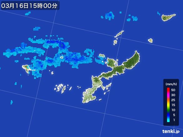 沖縄県の雨雲レーダー(2015年03月16日)