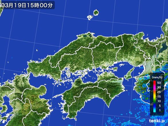 中国地方の雨雲レーダー(2015年03月19日)